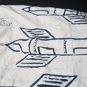2 flat twin rocket plane bed sheets blue white